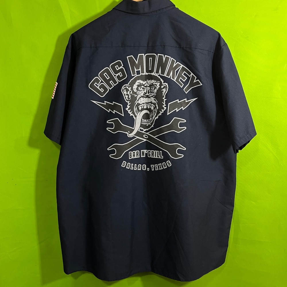 Red Kap Gas Monkey Bar N Grill‎ Work Shirt Mens XXL Navy Blue GMBG Patch TV